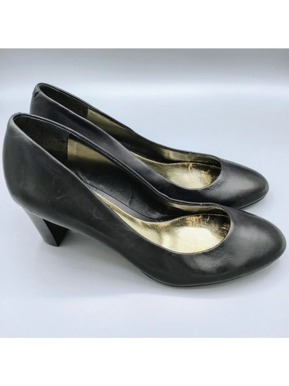 Lauren Ralph Lauren Womens Black Leather Block Heel Pumps (Size 8B)